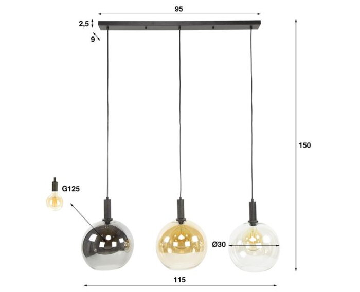 Hanglamp 3L tricolore Sfera - Artic zwart
