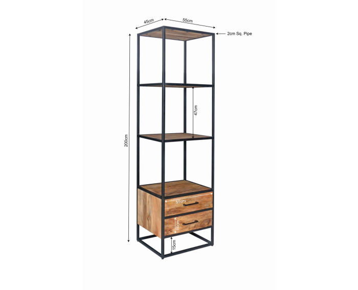 Boekenkast Denver | Mangohout en staal | 2 lades