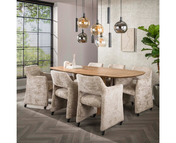 Eettafel Wave Deens ovaal Centrale poot mangohout 215x105 cm - Zandkleur