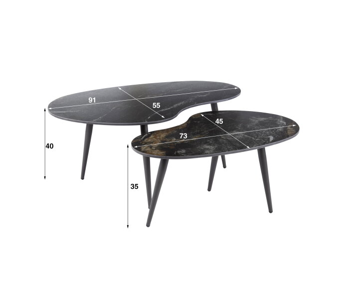 Salontafel Fossil keramiek set van 2 niervormig - Zwart