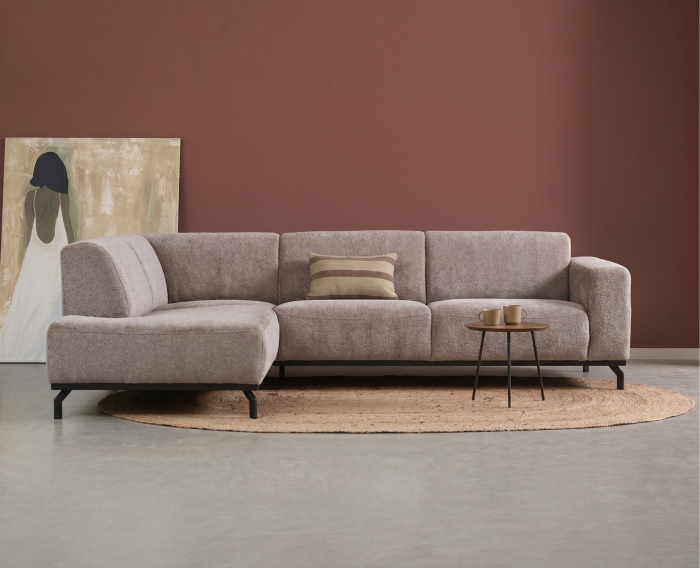 Meubelplaats Hoekbank Avani met ottomane Links - Taupe &ndash; 256x188x77 cm &ndash; Modern
