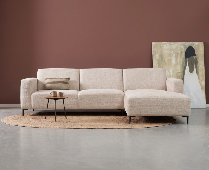 Meubelplaats Hoekbank Nolan met Chaise Longue Rechts &ndash; Cremona Stof - Natural - 275x150x84 cm