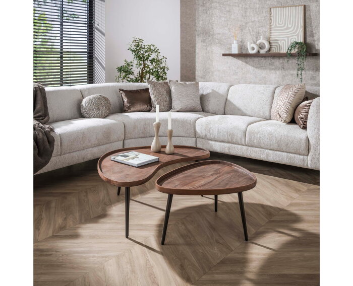 Salontafel Ayla organisch set van 2 acaciahout - bruin