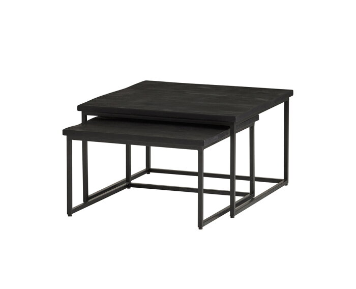 Salontafel Cuba XL set van 2 vierkant mangohout - Zwart