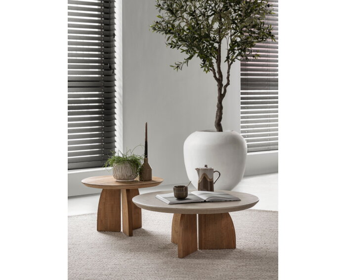 Nova salontafel teakhout + travertin top