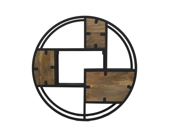 Wand decoratierek rond - Ø75x16 - Naturel/zwart - Mangohout/metaal
