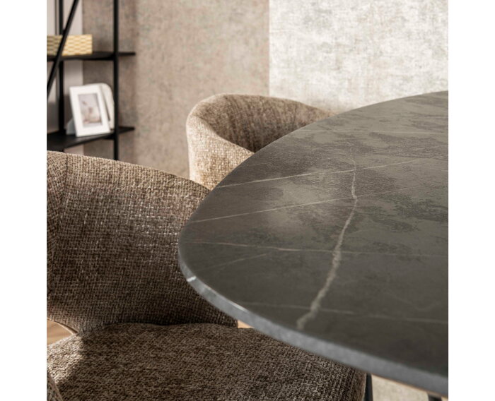 Bartafel Marquina deens ovaal met spinpoot 140x80 cm - Marmerlook