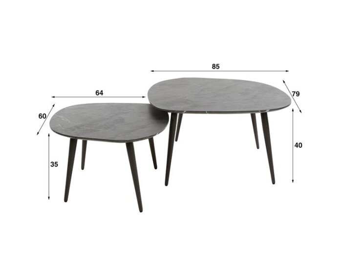 Salontafel set/2 rock organisch - 3D zwart bruin