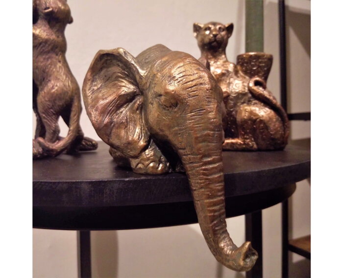 Bronzen Polystone Sculptuur Olifant Luipaard Kandelaar Stokstaartje