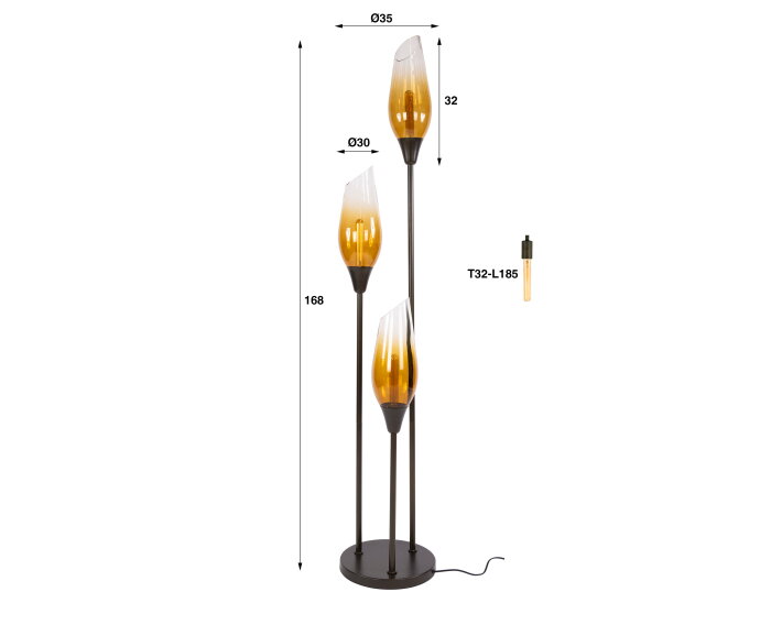 Vloerlamp Cocoon 3-lichts Shaded Sienna bruin &ndash; hotel chique design - 35x35x168 cm