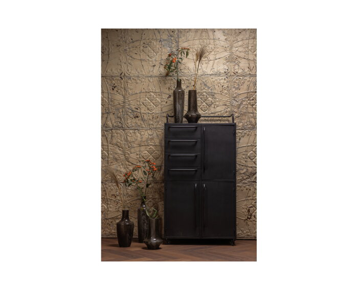 Black Beauty Kast Op Wielen Metaal Zwart - BePureHome