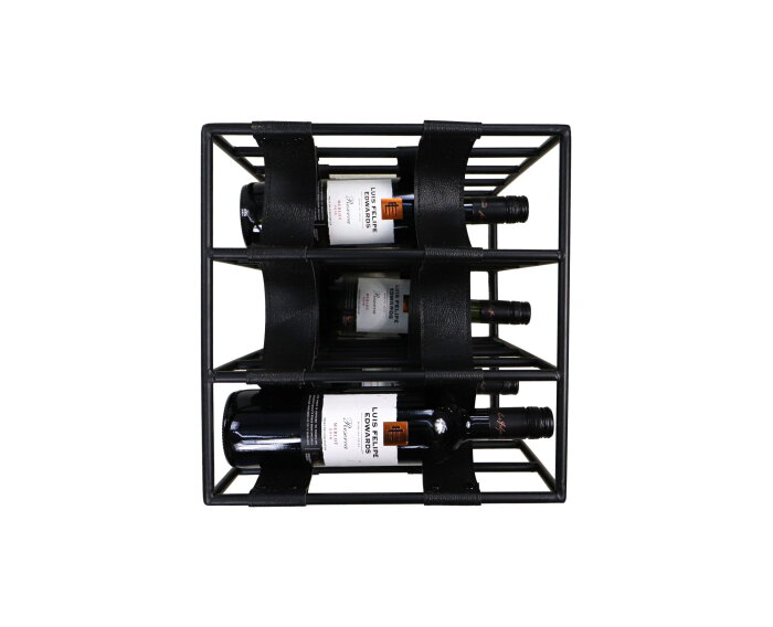 Wijnrek 12 flessen - 32x33x40 - Zwart - Metaal/Faux leder