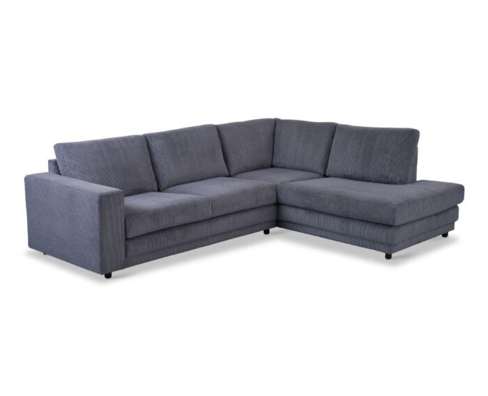 Hoekbank Livaro Antraciet - Zoom 21 Ribstof &ndash; Ottomane Rechts &ndash; 261x204 cm