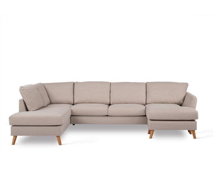 U-bank Lexington Links By-Olaf – Stof Inari 22 Beige – Eiken Poten – Royale Hoekbank – 310 x 196 cm