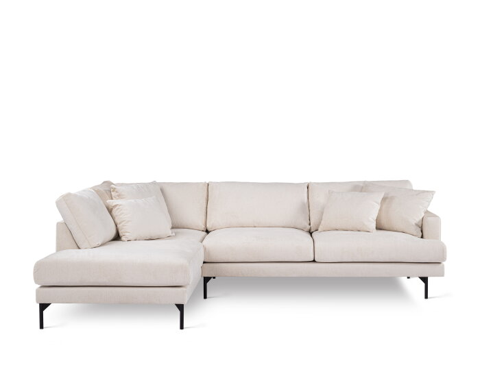 Hoekbank Elvano Links By-Olaf – Stof Loris Champagne – Luxe 3-zits met hoek links – 293 x 210 cm
