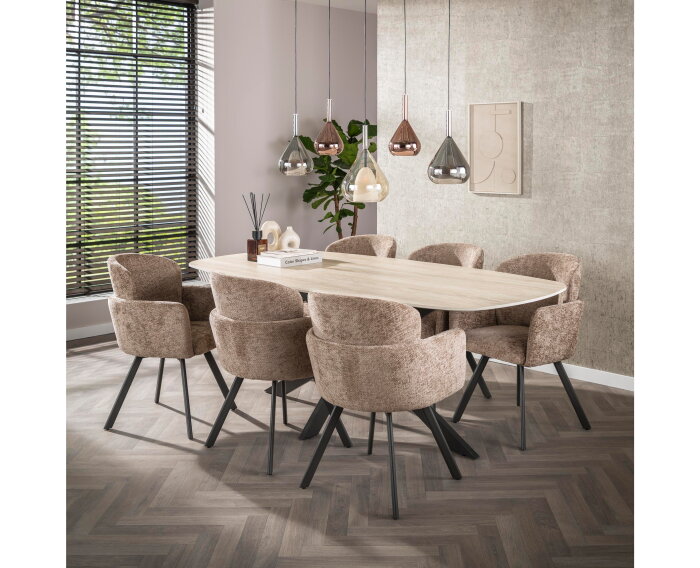 Eettafel Romano Deens ovaal travertin keramiek 215 cm - Beige