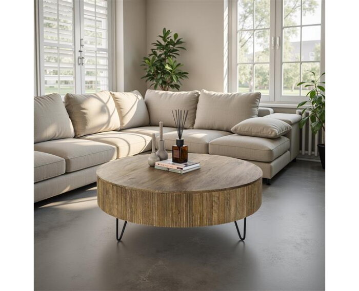 Salontafel Ø120 Wave - Massief mango zandkleur