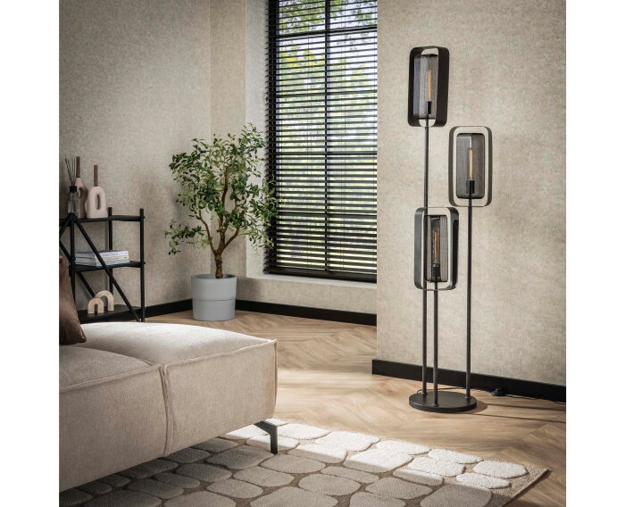 Vloerlamp Mesh rotate 3 lampen - Artic zwart
