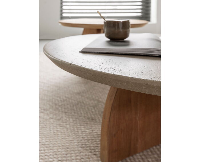 Nova salontafel teakhout + travertin top