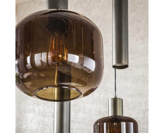Hanglamp 4+3 metal and glass mix Bronza - Sienna brown