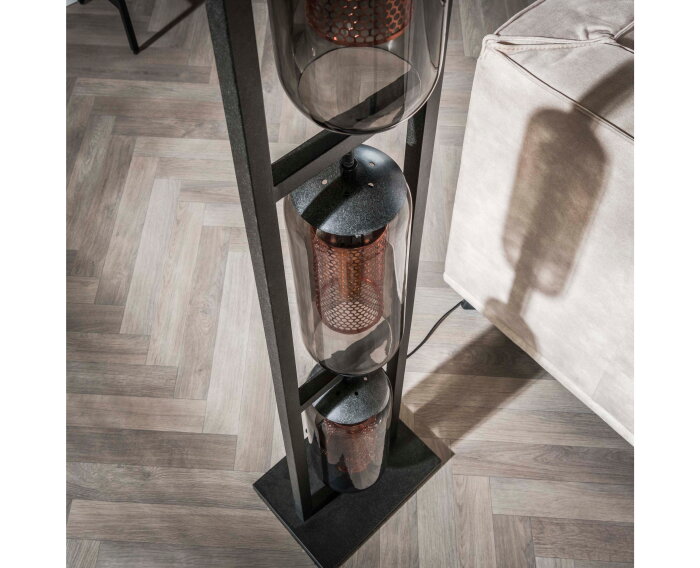 Vloerlamp 3L tower smoke glas -  geperforeerd staal - Artic zwart