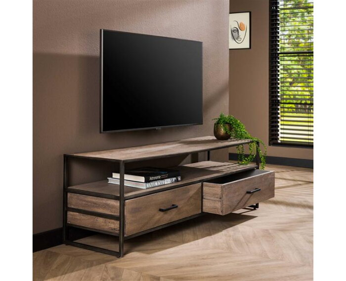 TV-meubel Turf - Massief acasia grijs antiek