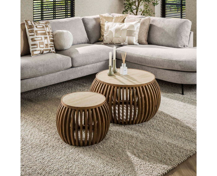 Salontafel Nuovo Curve set van 2 travertin keramiek - Beige