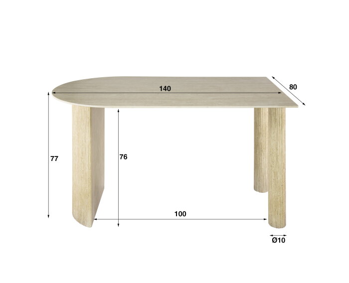 Eettafel Arch 1-side travertin keramiek 140x80 cm - Beige - Japandi