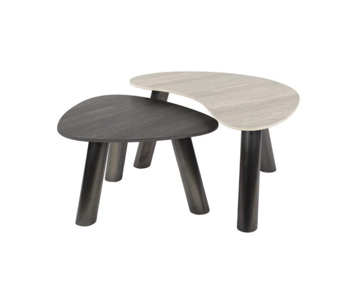 Salontafel set/2 organisch Twin - 3D ceramic mix travertine