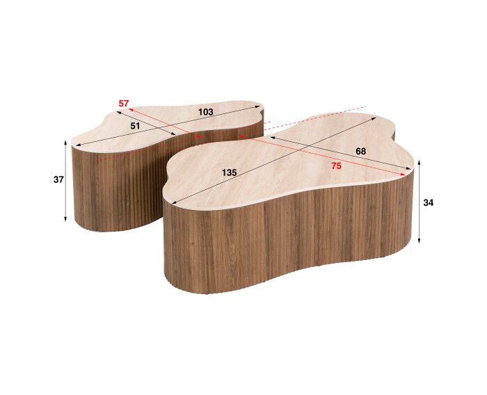 Salontafel Ceramo grande set/2 - 3D keramiek travertin