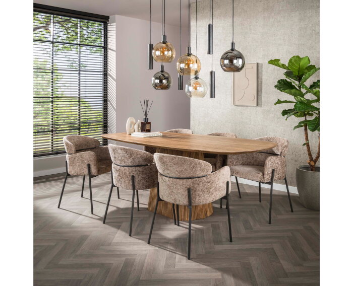 Eettafel Wave Deens ovaal Centrale poot mangohout 215x105 cm - Zandkleur