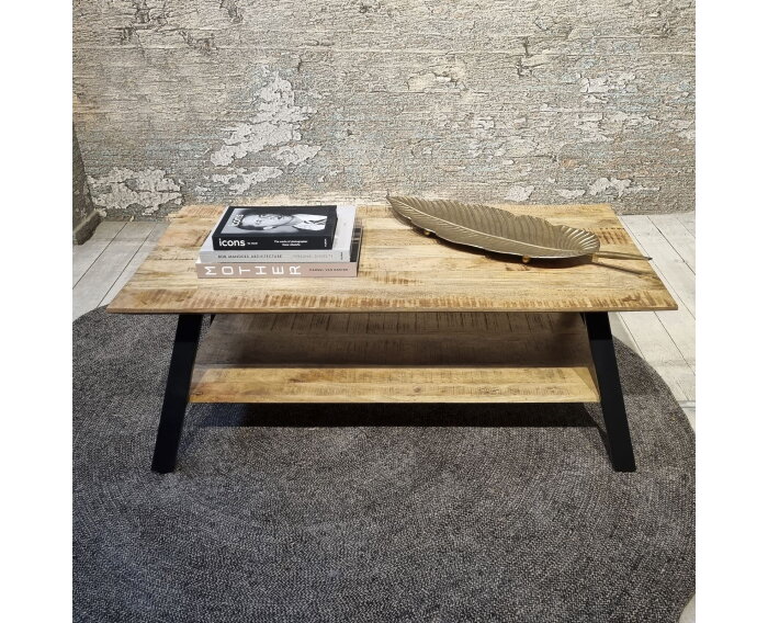 Salontafel Berlin met onderblad mangohout 120x60 cm - Naturel
