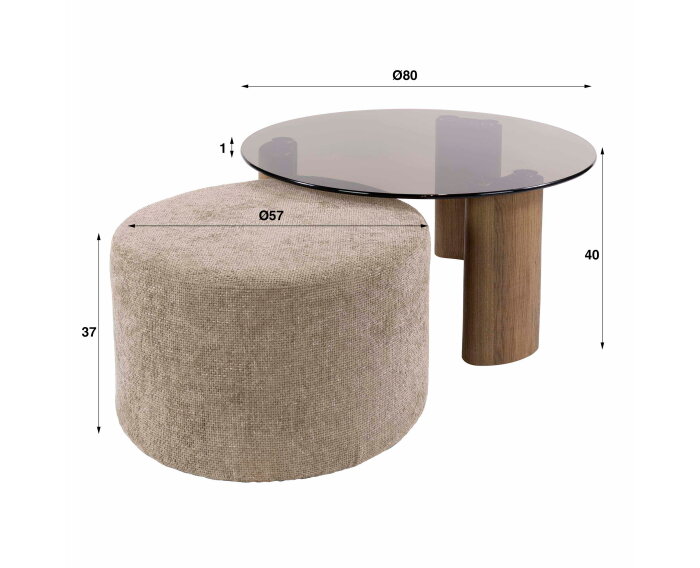 Salontafel Tinto pouf set/2 - Brons glas