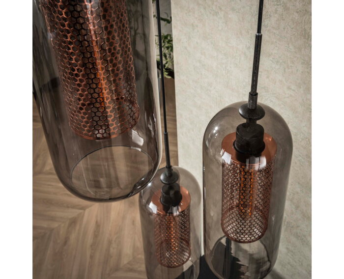 Hanglamp Mercurius getrapt smoke glas - Artic zwart