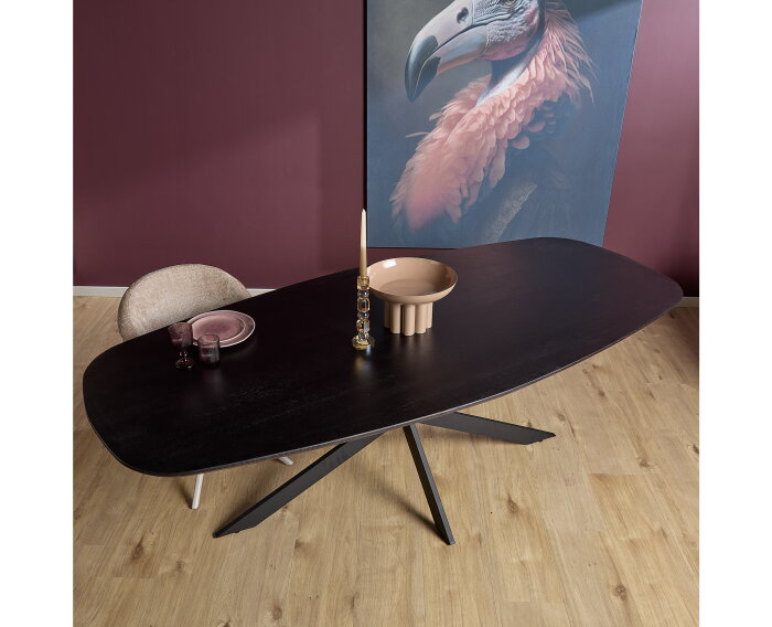 Eiken eettafel Ferris Deens ovaal 240x110 cm &ndash; Massief Europees eiken - metalen kruispoot - Zwart