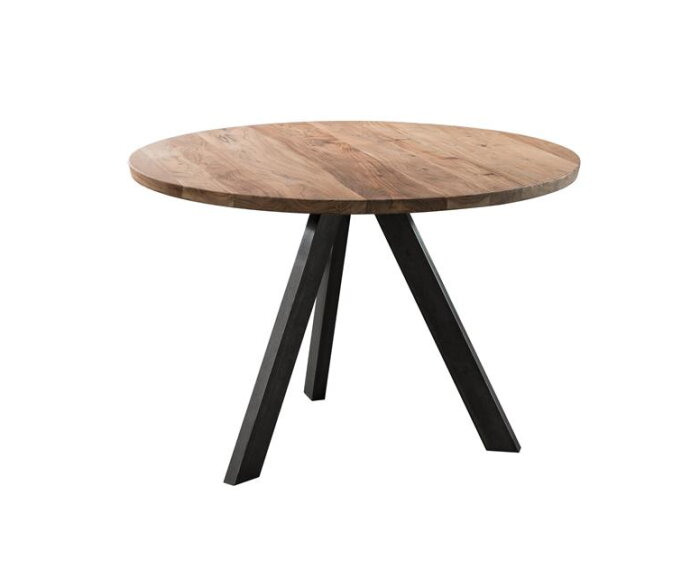 Eetkamertafel Ø120 zwart RVS - Massief acacia naturel