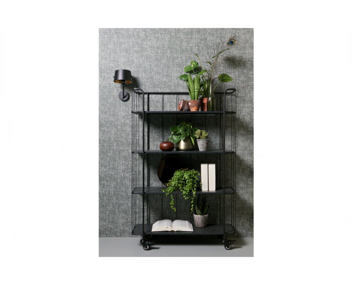 Caro Metalen Trolley Met Houten Planken Mat Zwart Hoog [fsc] - WOOOD