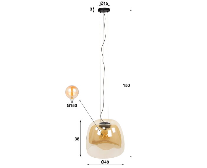 Hanglamp 1L drift XL glass - Amber color glas