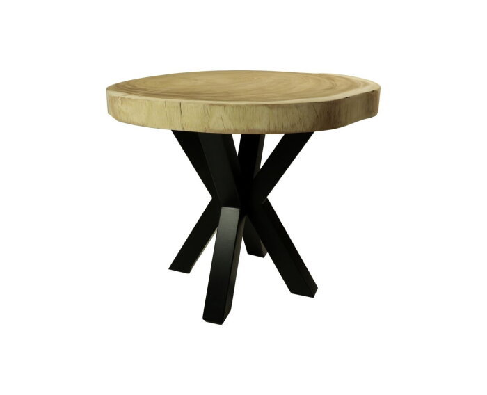 Tafel rond munggur - ø100x78 - Naturel/zwart - Massief munggurhout/metaal