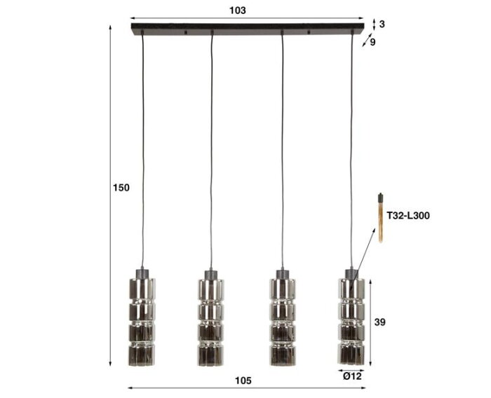 Hanglamp 4L cylinder glas - Artic zwart