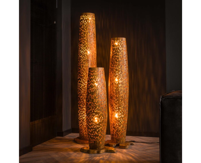 Vloerlamp S bars - Massief gerecycled teakhout