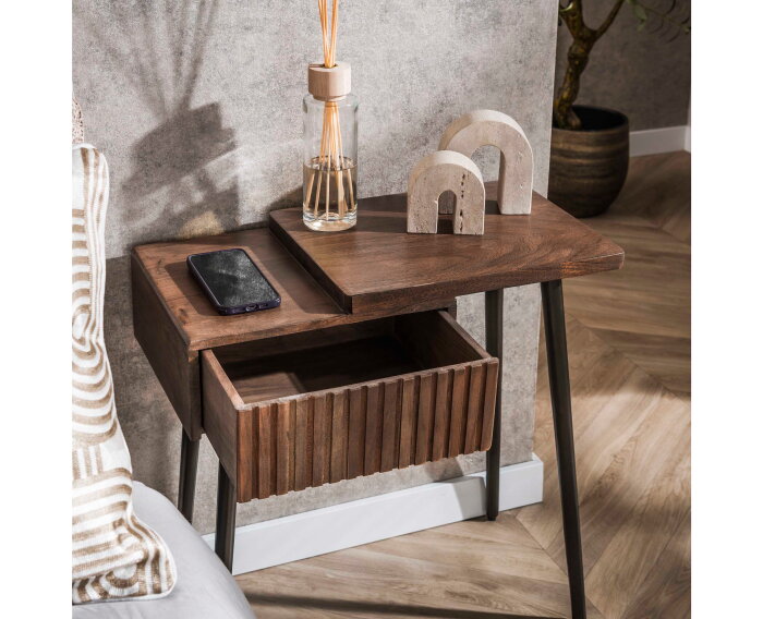 Nachtkastje rechts Carve - Massief acacia drift brown