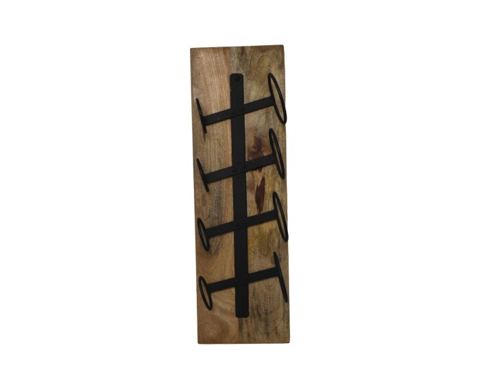 Hangend wijnrek 4 flessen - 20x14x65 - Naturel/zwart - Mangohout/metaal