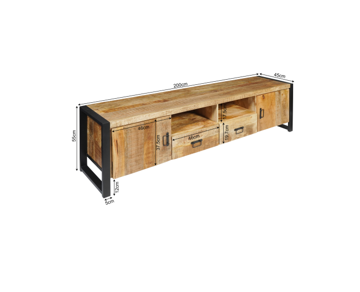 Tv-meubel Britt 200 cm mango metaal - Naturel | Meubelplaats