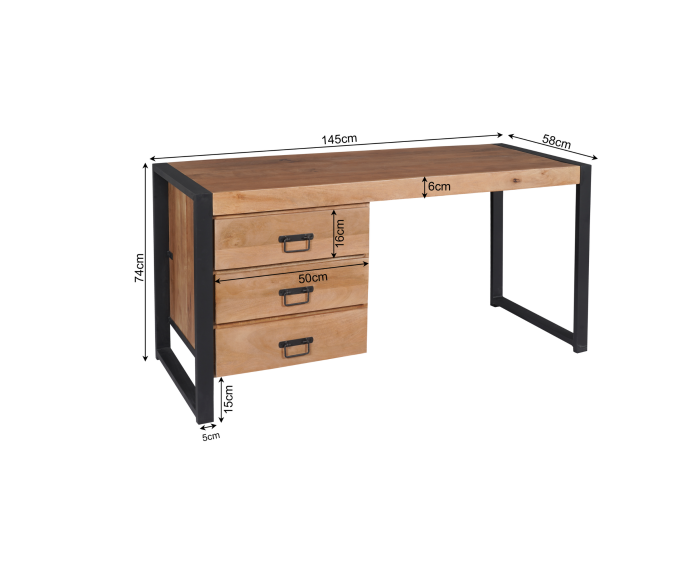 Bureau Britt 145 cm mango metaal - Naturel | Meubelplaats