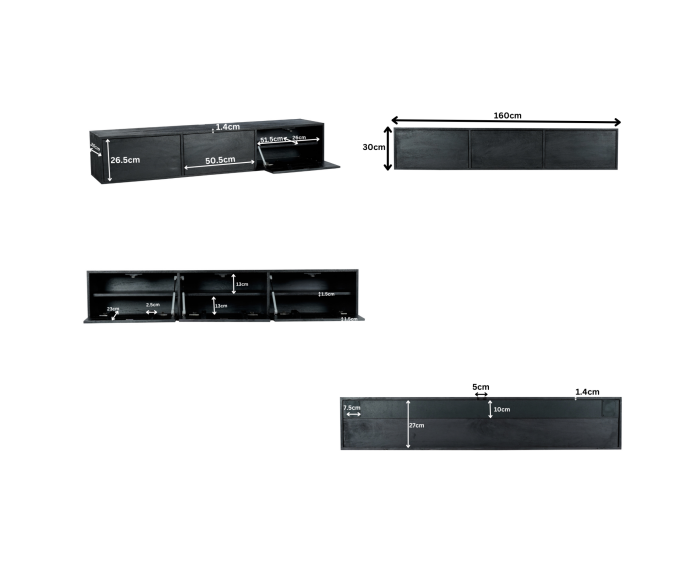 Zwevend tv meubel Vision Zwart | 160 cm