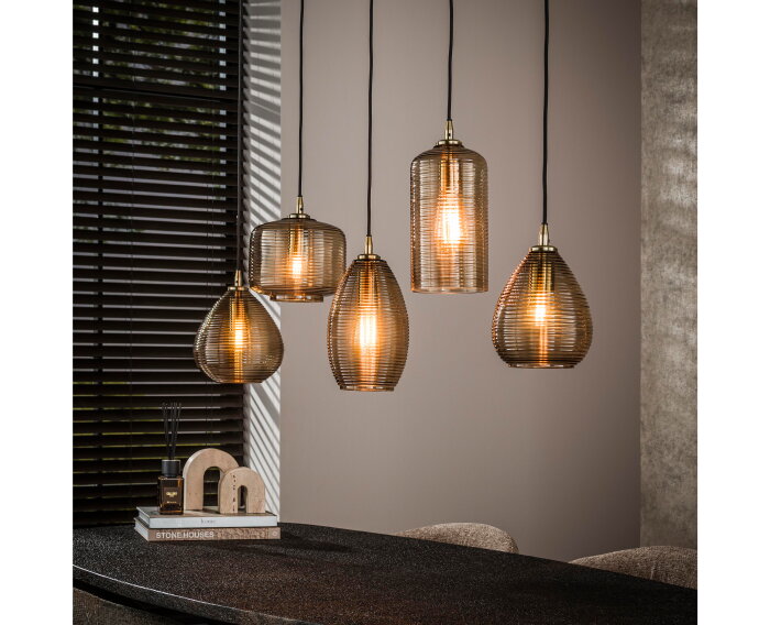 Hanglamp 5L Stripe Glass Horizontal - Smoke Brown