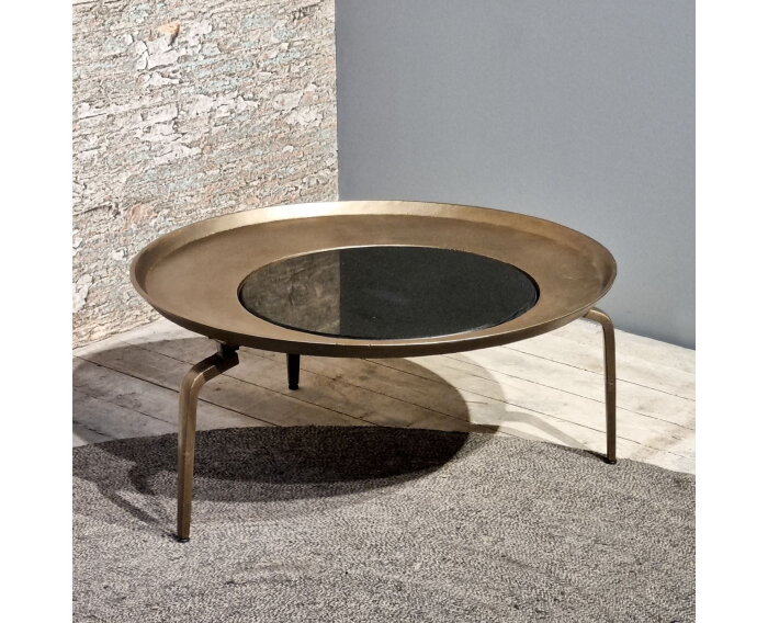 Salontafel Fenna Rond Messing & marmer 97 cm - Brass/zwart