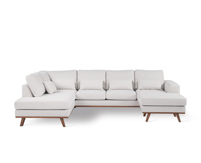 U-bank Borneo links Melva beige 3-zits met hoek en ottomaan 290 x 202 cm