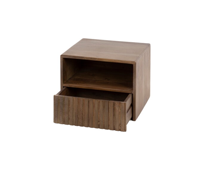 Nachtkastje 1L open vak Carve - Massief acacia drift brown